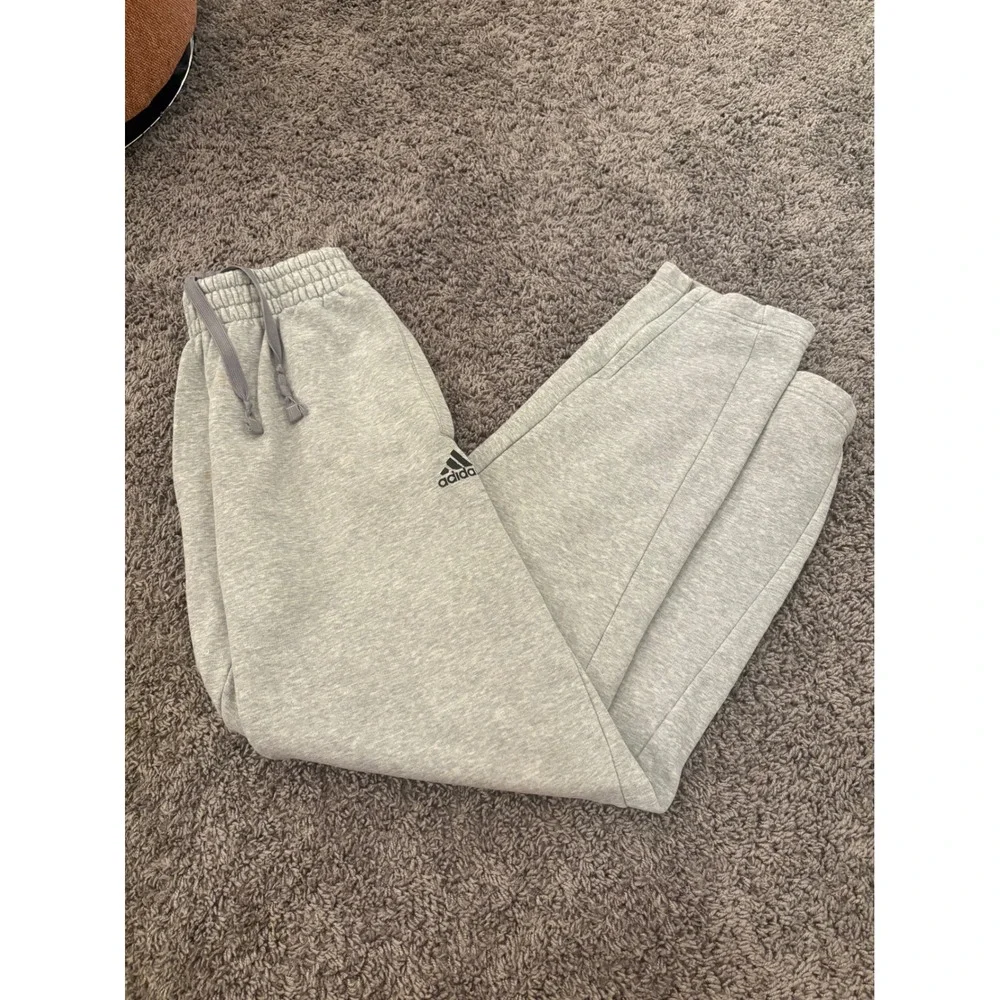 Adidas Mens Fleece Sweatpants Gray Drawstring Joggers Ankle Zip Size Large